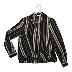 Zac & Rachel Striped Twist Front Button Blouse Black Ivory Medium and Large